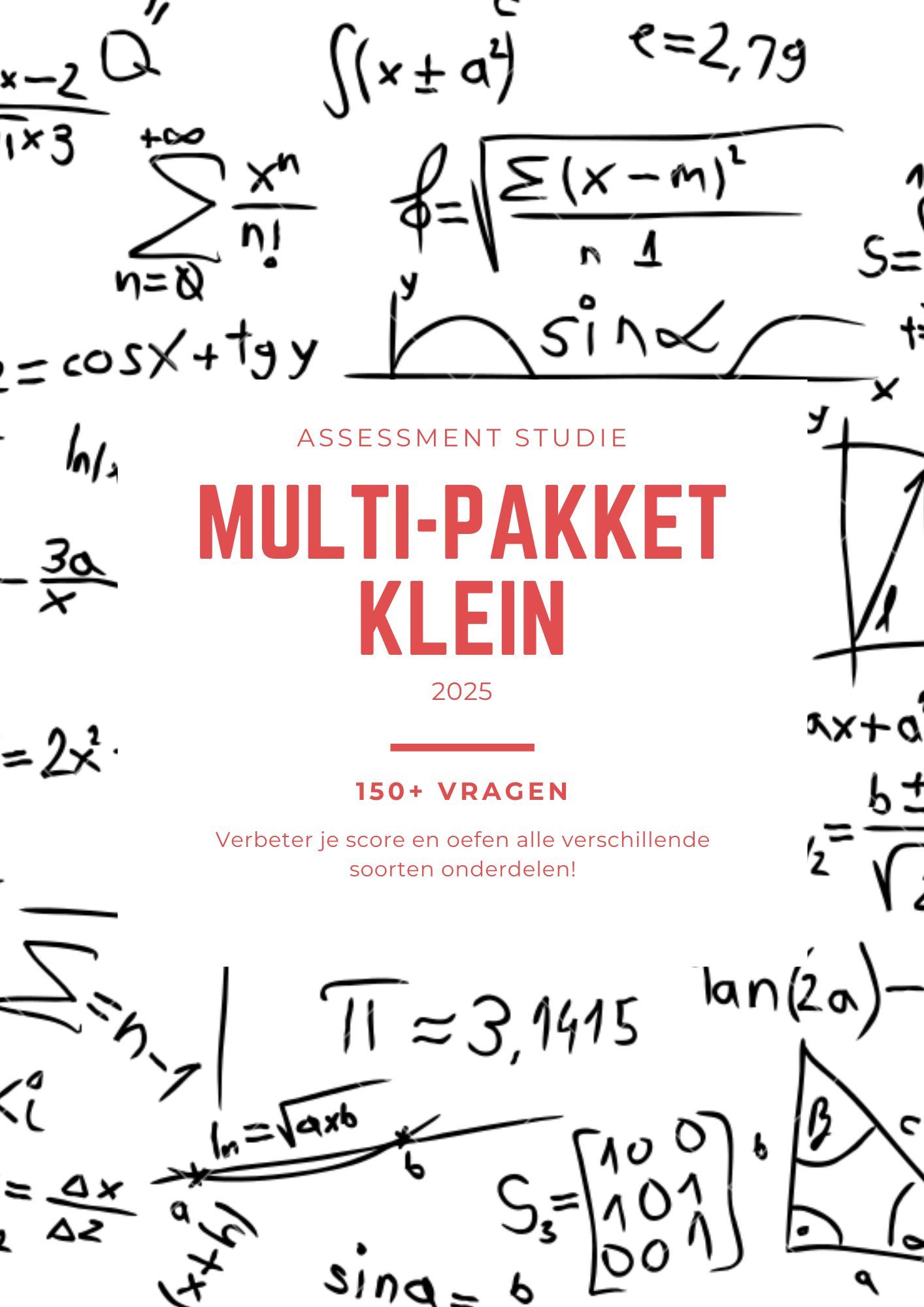 Omslag met wiskundige formules en diagrammen rond de rode titel 