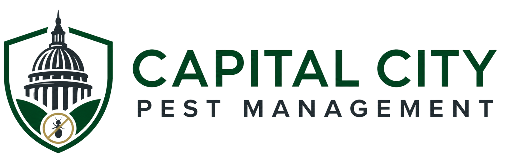 Capital City Pest Management logo with green capitol dome icon and dark green text