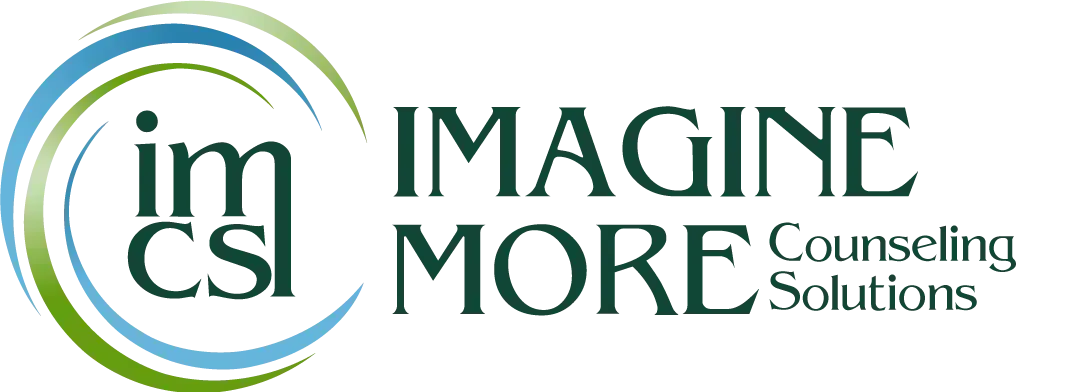 Logo for Imagine More Counseling Solutions, featuring a blue and green swirl icon next to the company name in dark text.