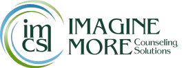 Logo for Imagine More Counseling Solutions, featuring a blue and green swirl icon next to the company name in dark text.