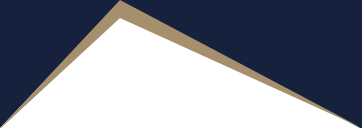 A white triangle on a blue background with a gold border.