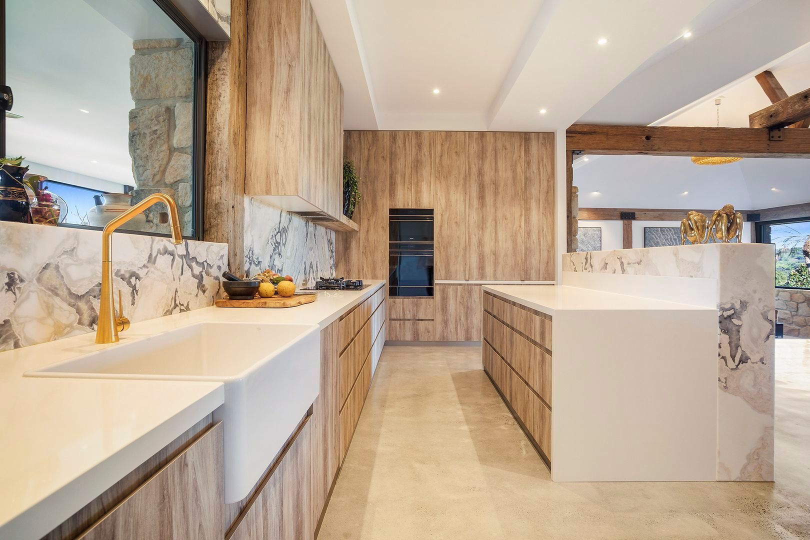 Wooden Modern Kitchen with White Vanity — Infinity Kitchens & Cabinets in Alstonville, NSW