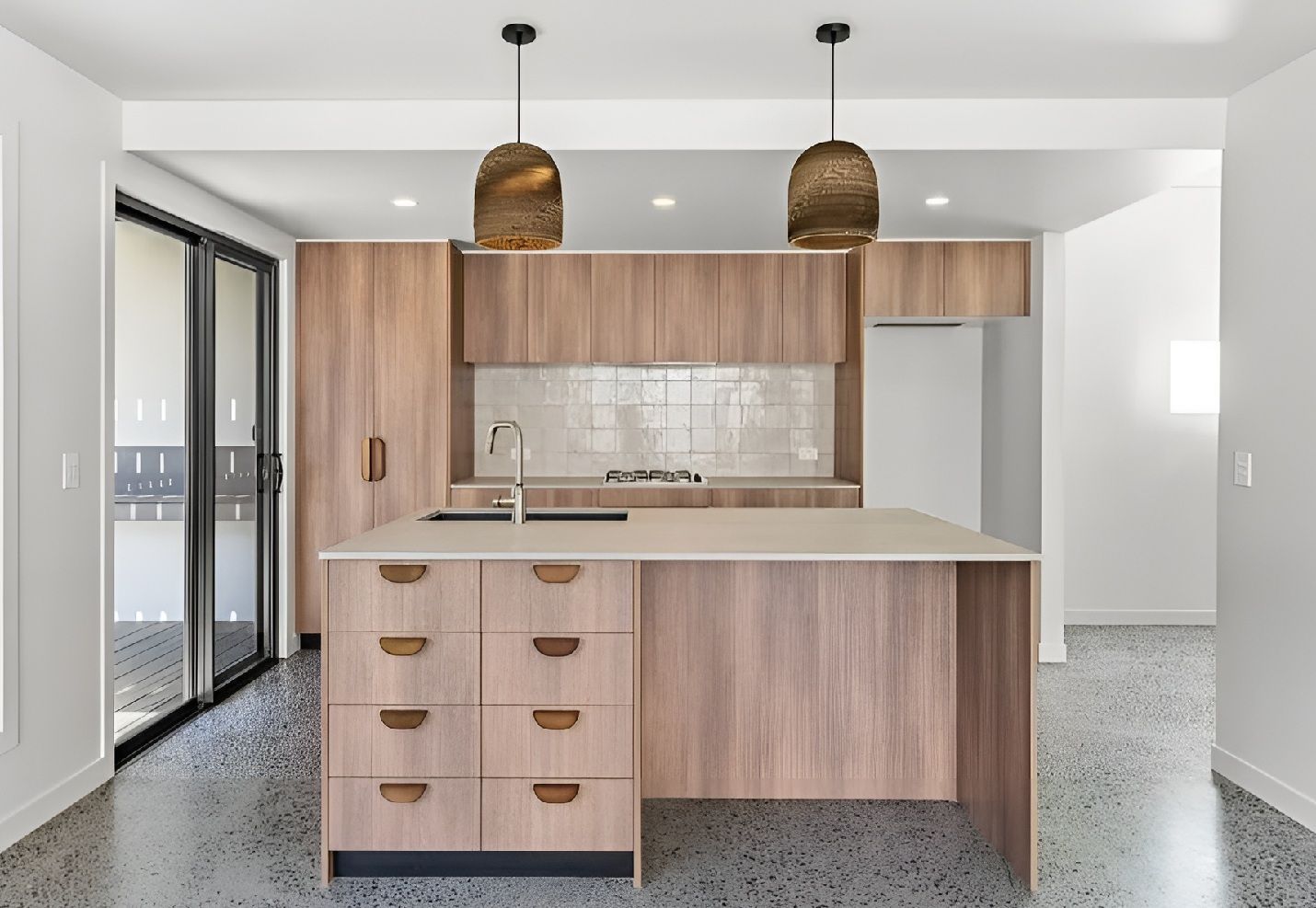 Modern Wood Kitchen Cabinets With Island And Seamless Storage Design