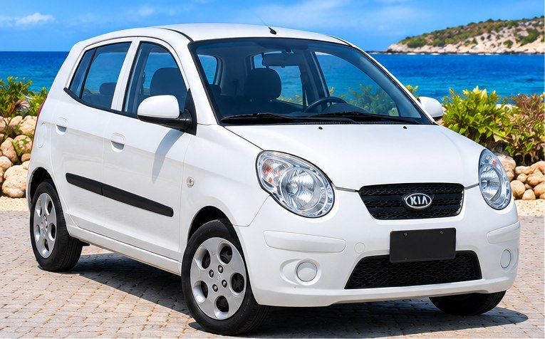 Witte Kia Picanto huren op Curaçao, vooraanzicht