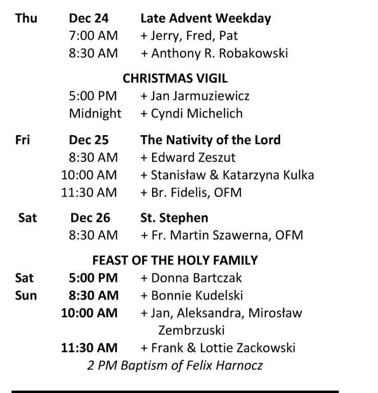 Mass schedule 12/25/15