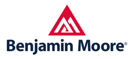 Logo Benjamin Moore avec un triangle rouge et un texte bleu marine sur fond blanc