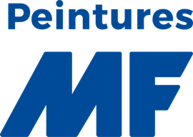 Logo bleu « Peintures MF » sur fond blanc