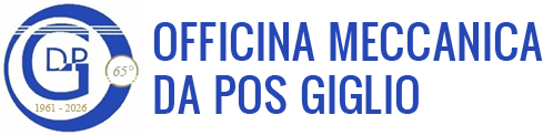 OFFICINA MECCANICA DA POS GIGLIO_LOGO Logo blu e bianco per Officina Meccanica Da Pos Giglio con emblema DP stilizzato