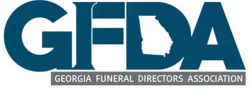 Georgia Funeral Directors Association logo in blue and white with Georgia outline