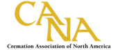 Logo for the Cremation Association of North America with gold stylized letters CANA and black text on white background