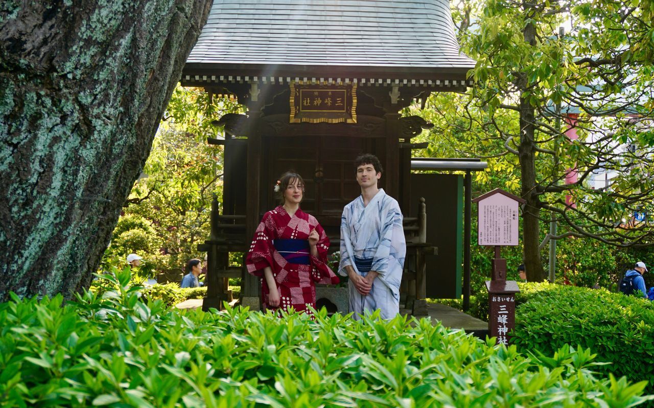 Walking through Asakusa in a kimono