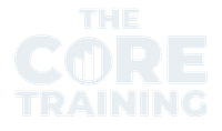 Faded logo reading “THE CORE TRAINING” in light gray, with a barbell icon inside the letter O.