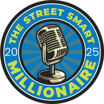 Logo reading “The Street Smart Millionaire” with a vintage microphone in the center and “2025” on each side.