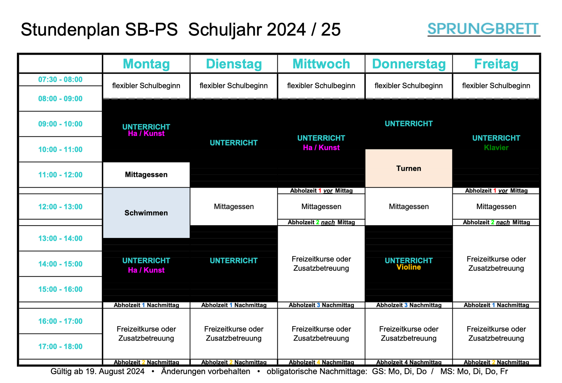A stundenplan for sb ps schuljahr 2024/25