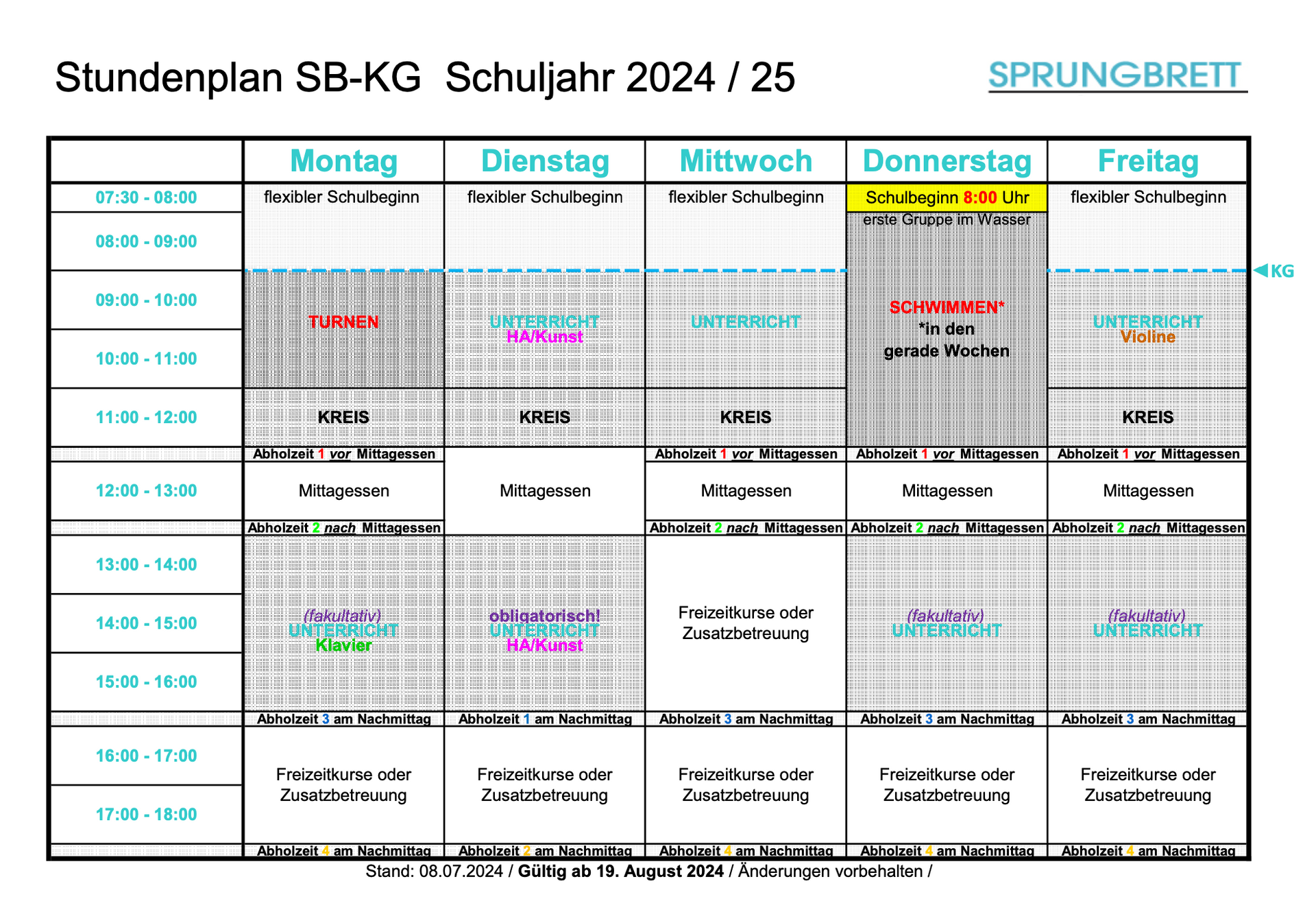 A stundenplan for the school year 2024/25 is shown