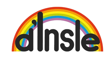 A rainbow with the word dinsle on it