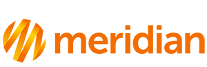 An orange meridian logo on a white background