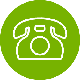 An icon of a telephone in a green circle.
