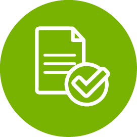 A green circle with a paper and a check mark inside of it.
