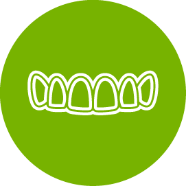 A green circle with a white icon of a set of teeth.