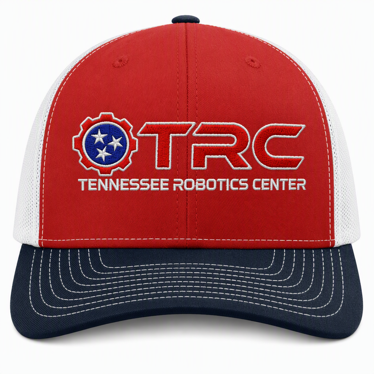 Red and navy Tennessee Robotics Center baseball cap with embroidered TTRC logo