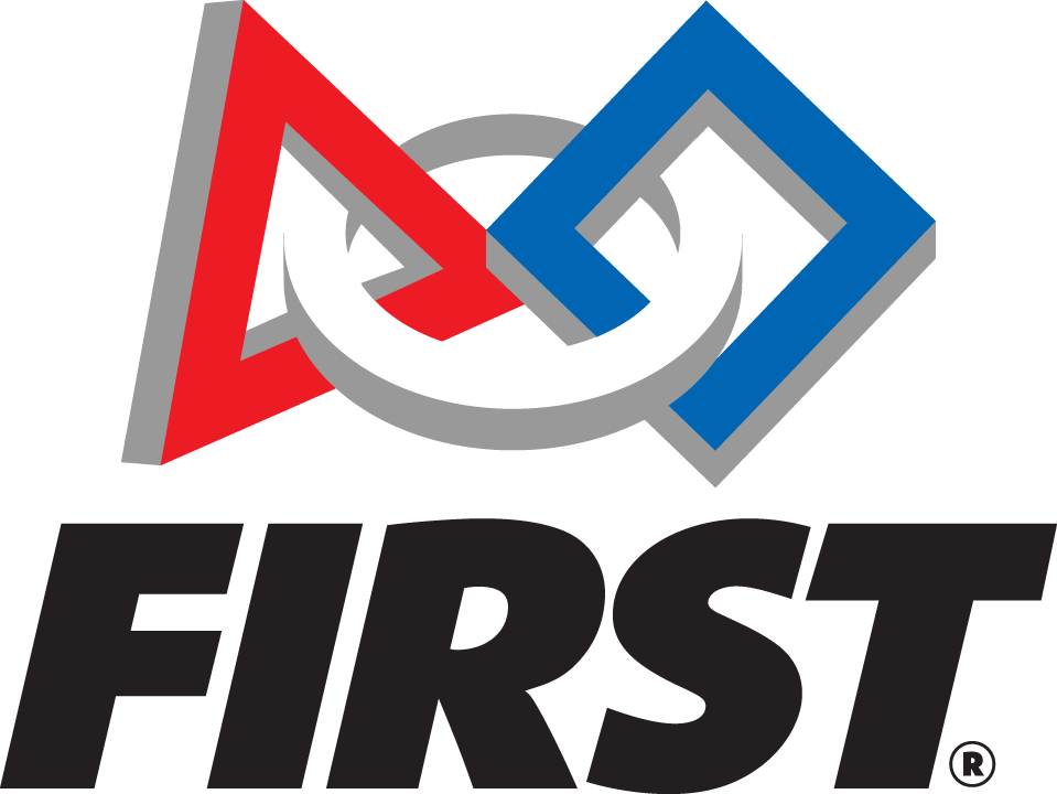 FIRST Robotics logo with red triangle, blue square, gray circle, and black text.