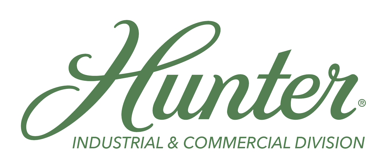 Hunter Industrial & Commercial Division logo in green script on a white background