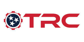 TRC logo in red with a navy-and-white circular star emblem