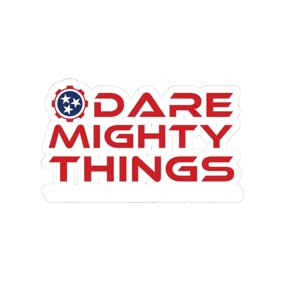 Red logo reading “Dare Mighty Things” with a star emblem on a white background