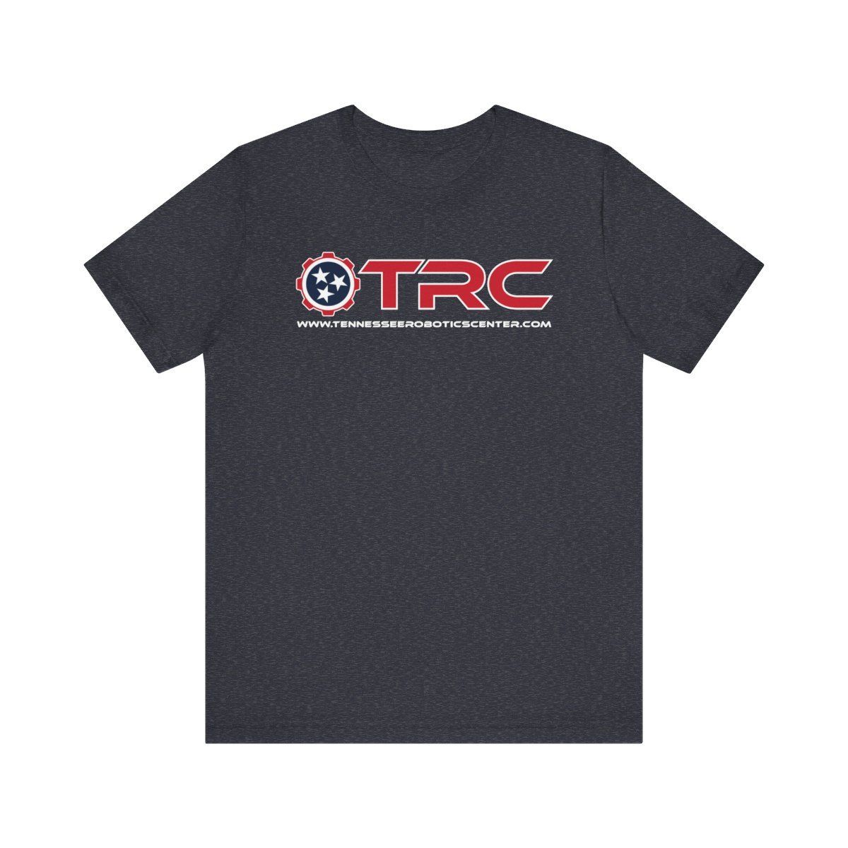 Dark gray T-shirt with a red and white TRC logo on the chest