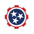 Red gear logo with a blue circle and three white stars inside
