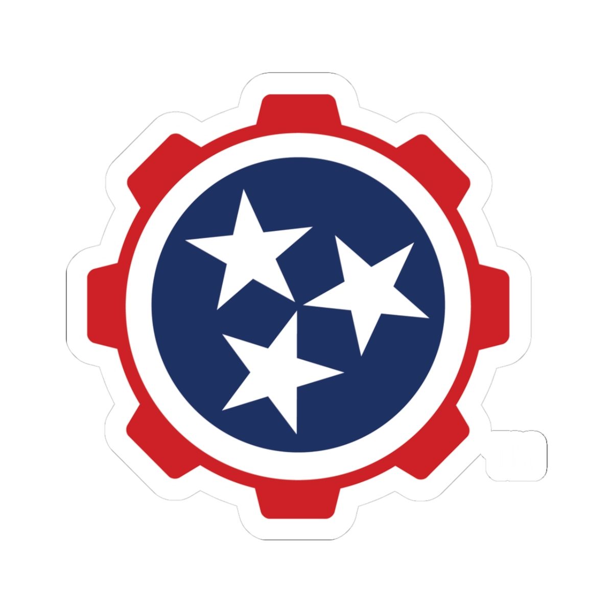 Red gear logo with a blue circle and three white stars inside