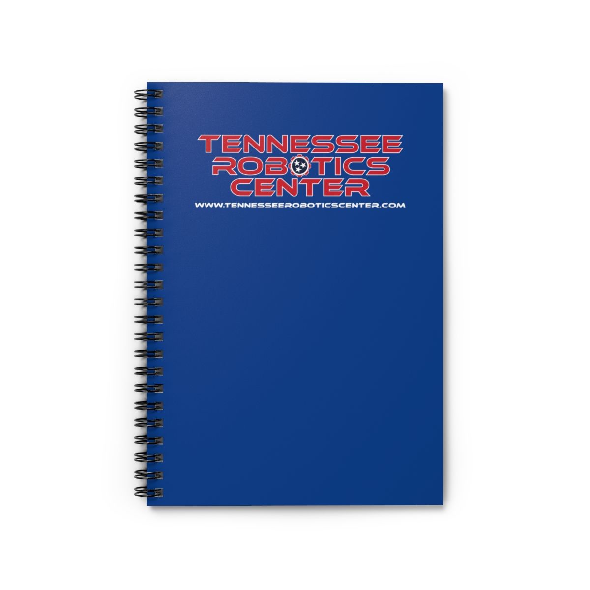 Blue spiral notebook with Tennessee Robotics Center logo on the cover