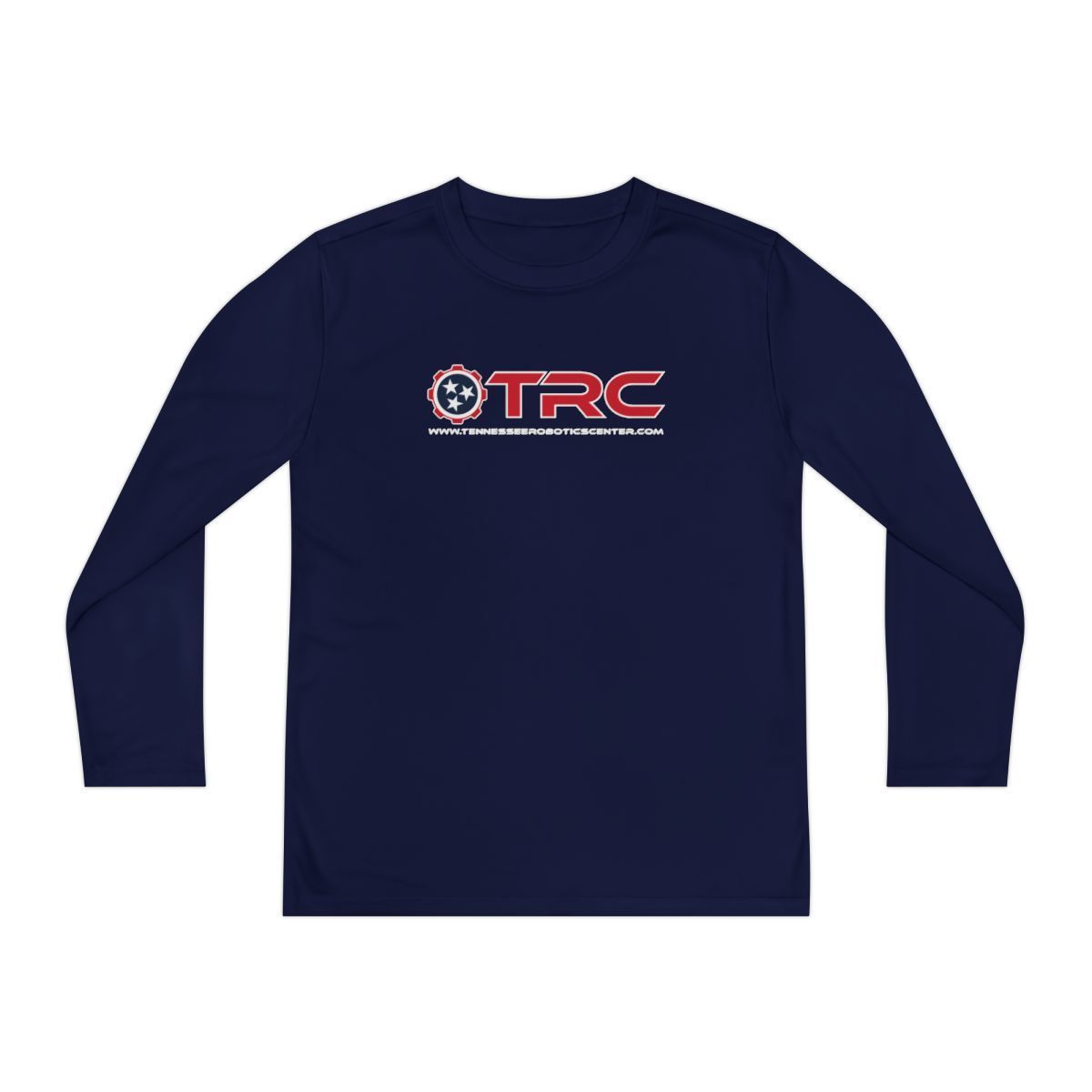Navy blue long-sleeve shirt with a small TRC logo centered on the chest