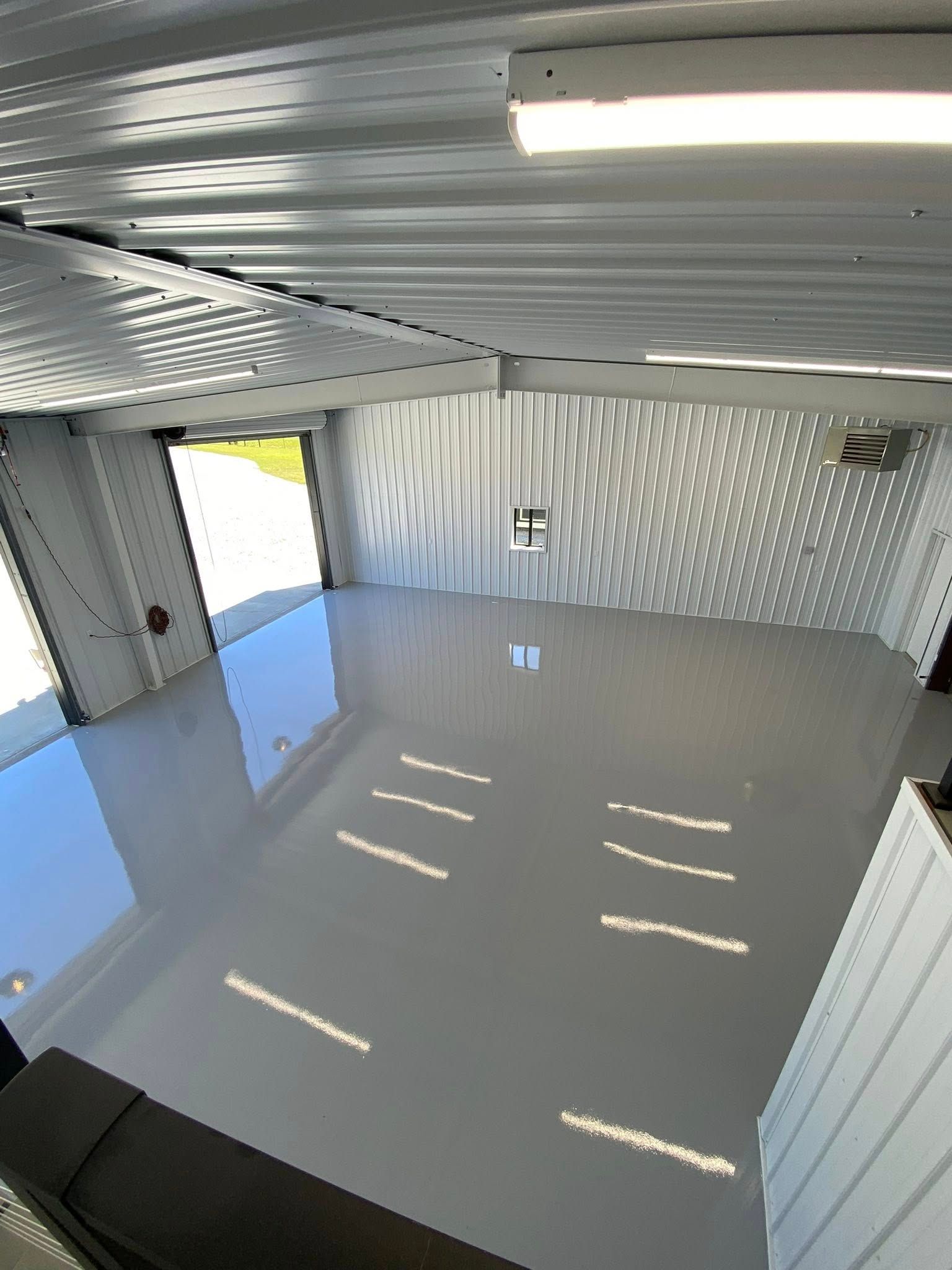 Solid color epoxy flooring installation