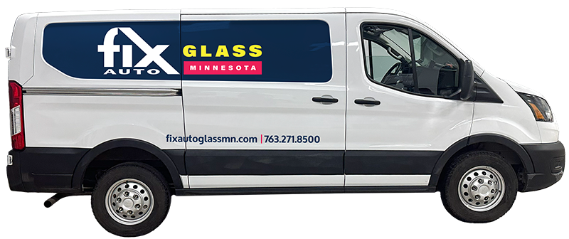 White Fix Glass Service van with blue logo and yellow text on the side, shown in profile.
