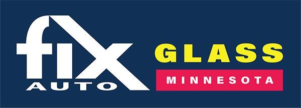 Fix Auto Glass Minnesota logo with white, yellow, and red text on a dark blue background