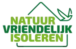 Green logo reading “NATUUR VRIENDELIJK ISOLEREN” with a leaf outline above it