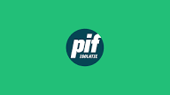 Het PIF-logo staat in het midden van een groene achtergrond, met een donkerblauw cirkelvormig embleem en witte tekst.