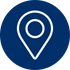 White location pin icon on a blue circle.