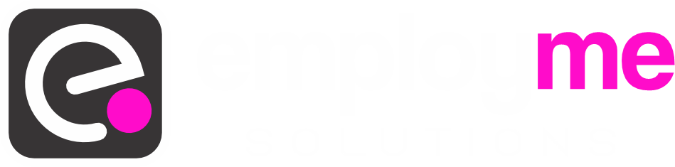 A logo for a company called e me with a pink circle in the middle.