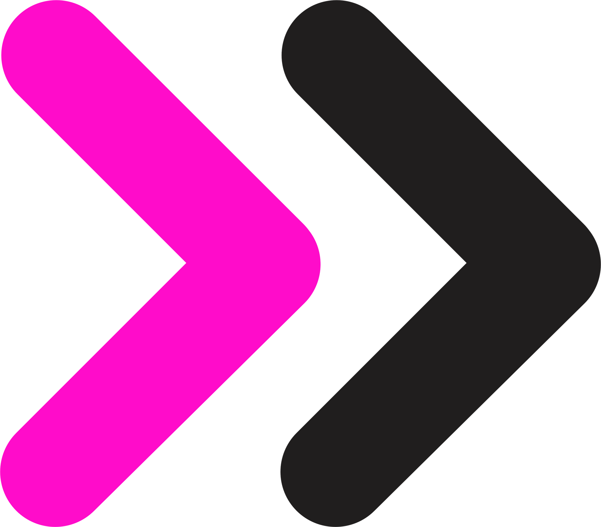 A pink and a black arrow pointing to the right on a white background.