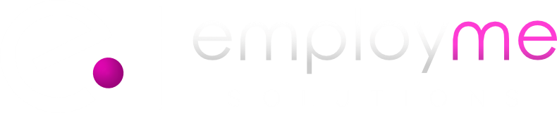 A logo for a company called e me with a pink circle in the middle.