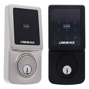 A Stainless Steel And A Black Carbine Door Lock — Port Macquarie Locksmiths In Port Macquarie, NSW A Stainless Steel And A Black Carbine Door Lock — Port Macquarie Locksmiths In Port Macquarie, NSW