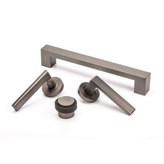 A Set Of Stainless Steel Door Handles And Knobs — Port Macquarie Locksmiths In Port Macquarie, NSW A Set Of Stainless Steel Door Handles And Knobs — Port Macquarie Locksmiths In Port Macquarie, NSW