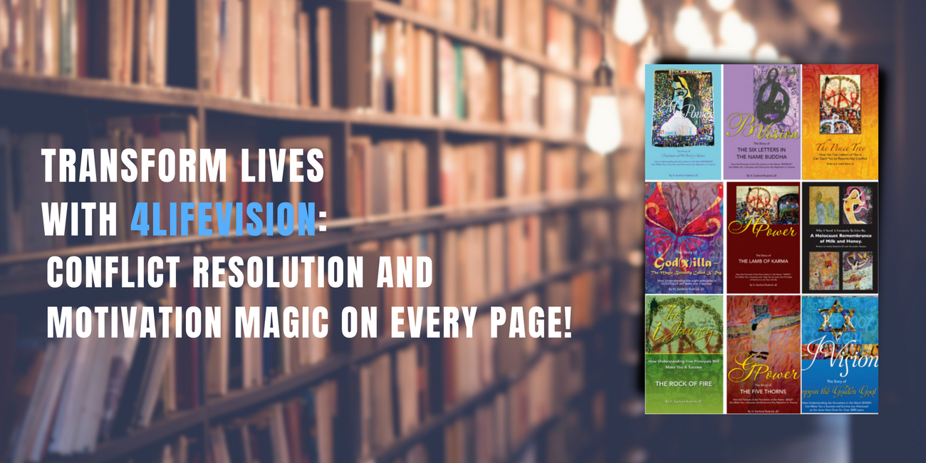 A poster that says transform lives with 4lifevision conflict resolution and motivation magic on every page