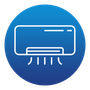 An air conditioner icon in a blue circle on a white background.