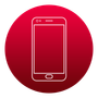 An icon of a cell phone in a red circle.