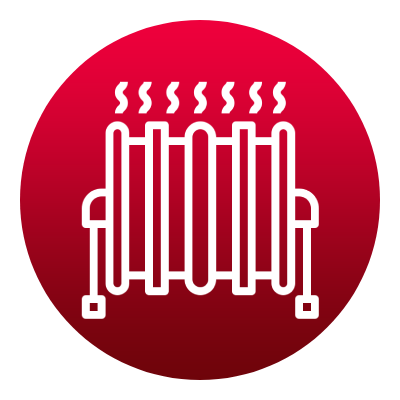 An icon of a radiator in a red circle.