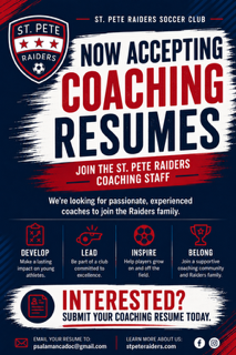 Flyer for St. Pete Raiders Coaching Staff Applications